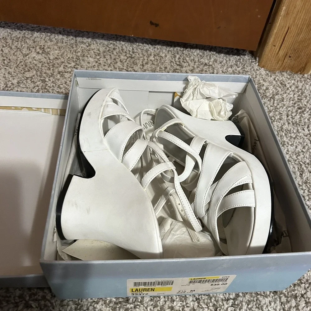 Y2K Mainframe Lauren Platform‎ Heel Sandals Womens 7.5 White